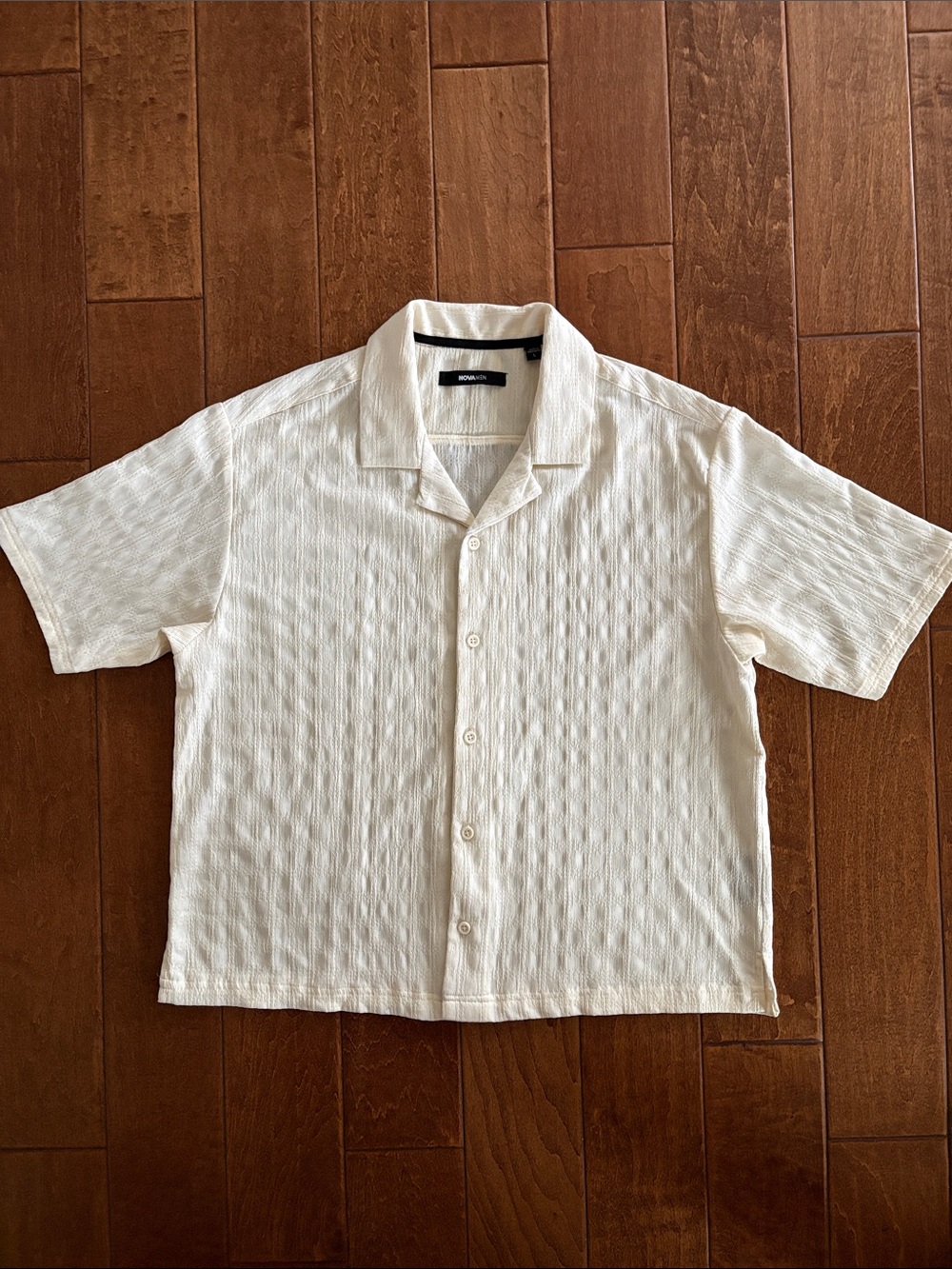 Fashion Nova Men's Short Sleeve Button-Down Camp Collar Shirt - Cream
